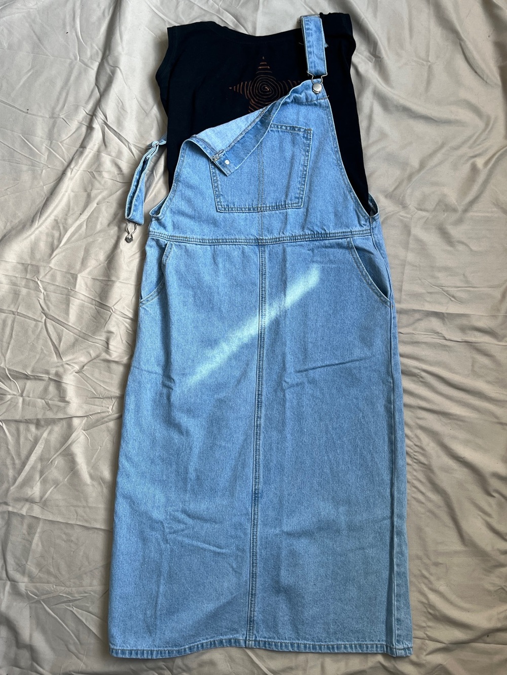 Denim Overall Maxi Dress - Light Blue